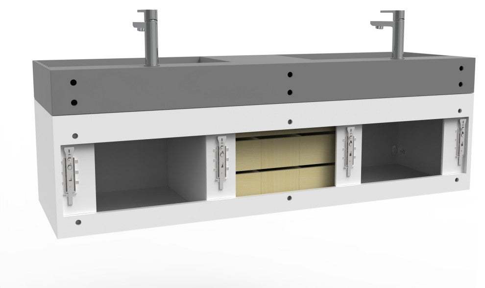 CastelloUSA Amazon 60" Wall Mounted Bathroom Vanity Set, White, Gray Top, Gold Handles