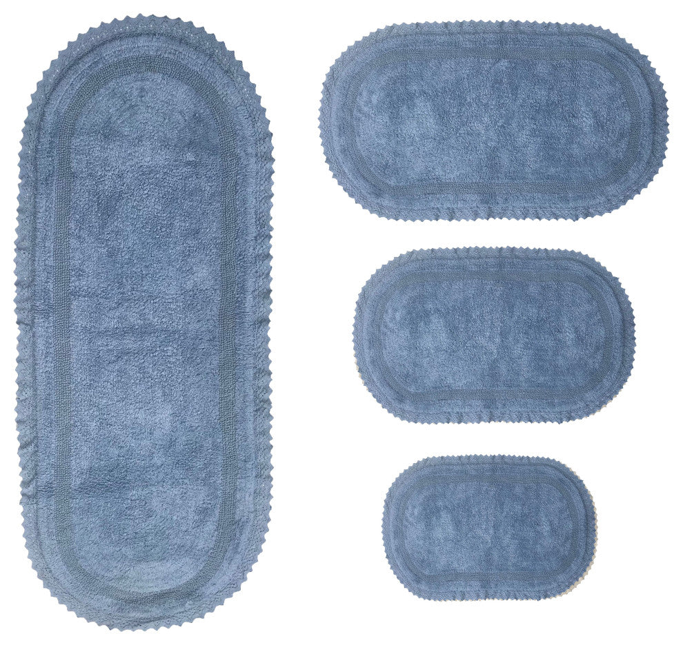 Auburn Bath Rug, 4 Piece Set 17"x24", 21"x34", 21"x54", 24"x40", Blue