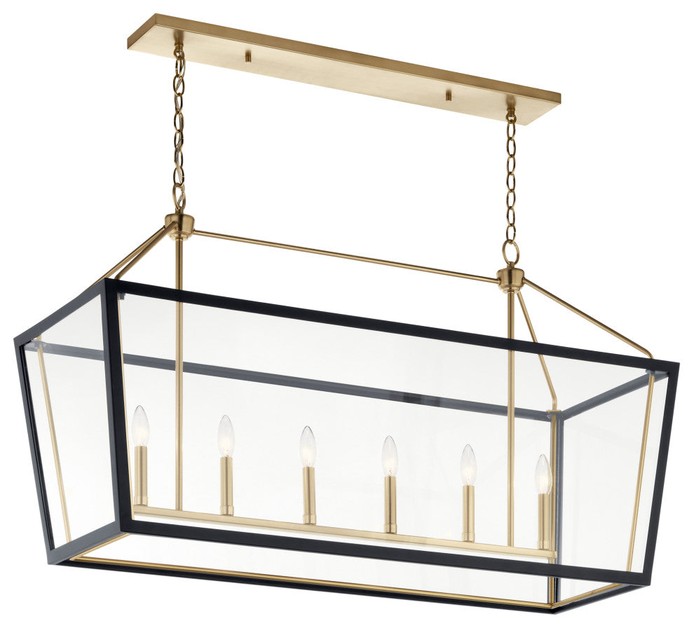 Delvin 44" 6 Light Chandelier With Clear Glass, Champagne Bronze and Black