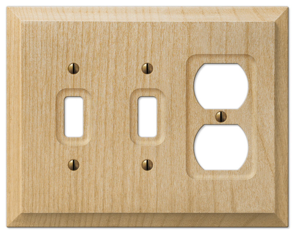 Baker Unfinished Alder Wood 2-Toggle, 1-Duplex Wall Plate