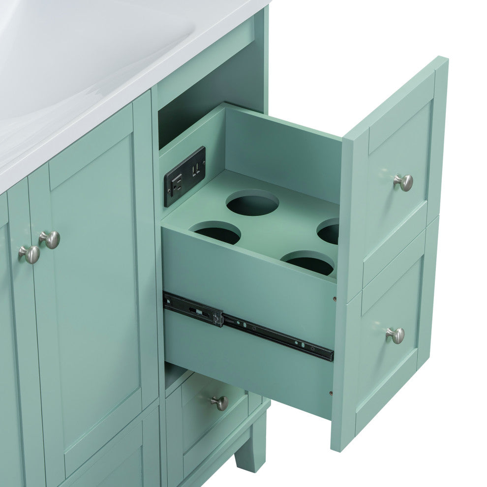 36" Freestanding Bath Vanity Set, Integrated Resin Sink, Green