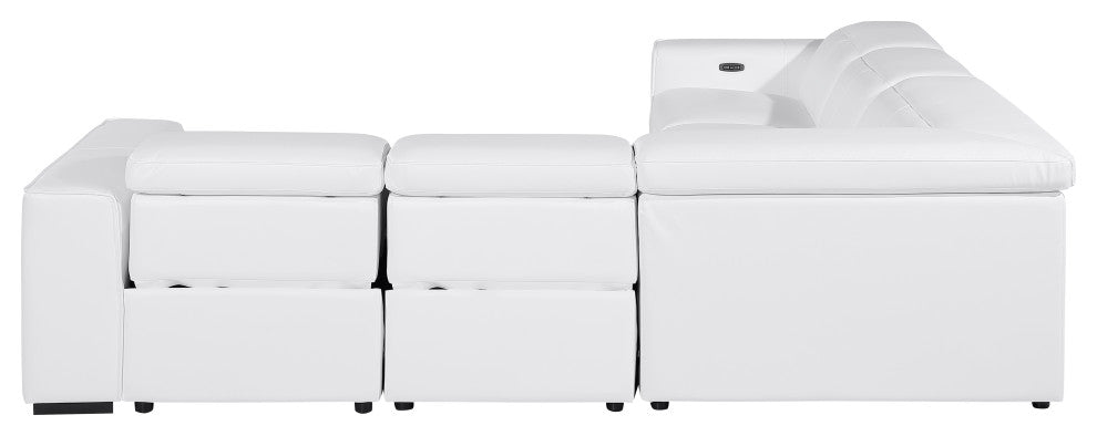 Niccolo Italian Leather 5-Piece L-Shaped Power Reclining Sectional, White