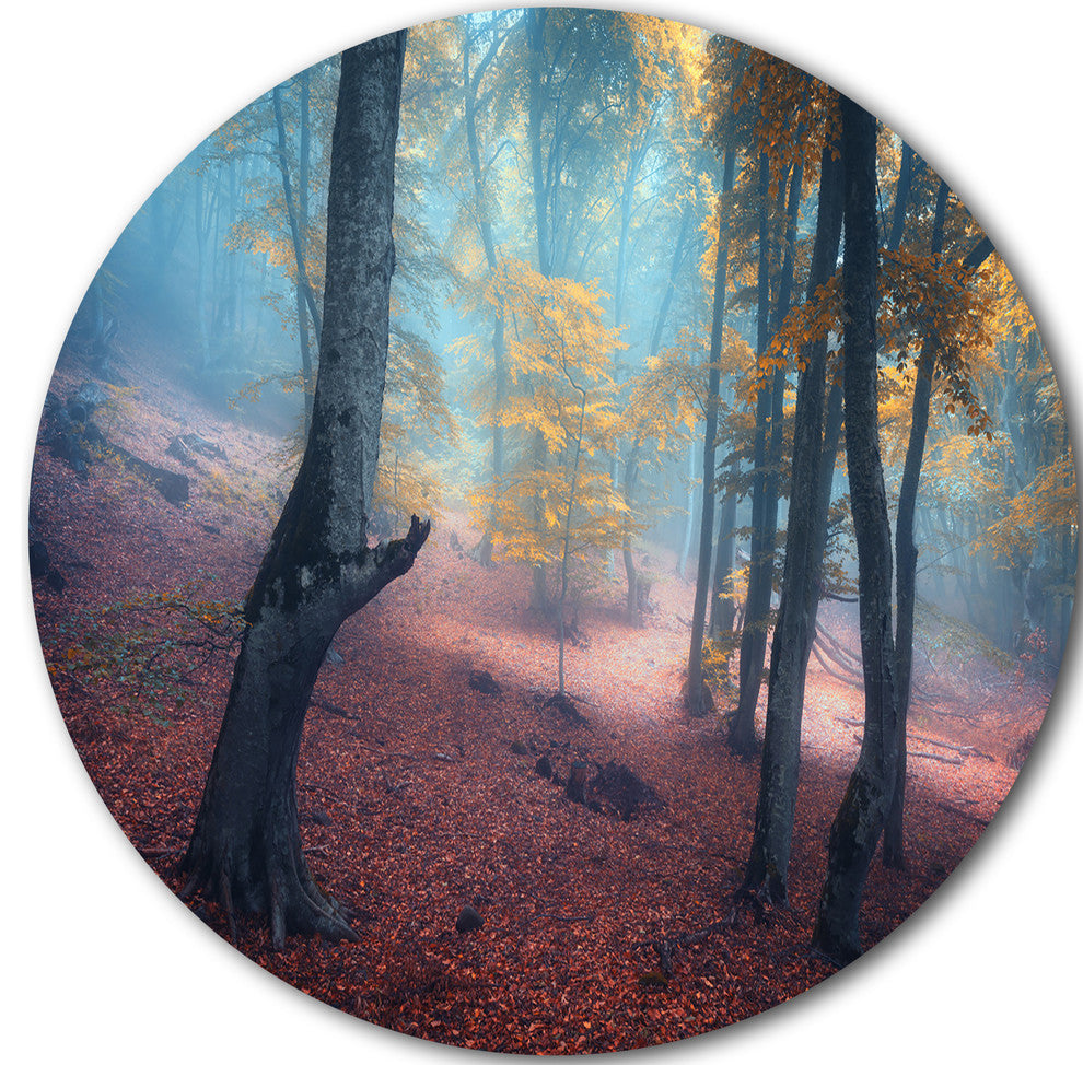 Mysterious Fairytale Yellow Wood, Landscape Photo Round Wall Art, 36"