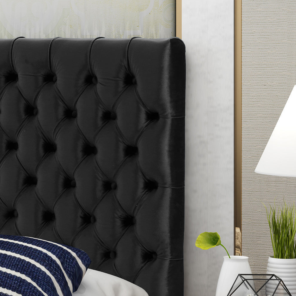 GDF Studio Jezebel Tufted King/ Cal King New Velvet Headboard, Black