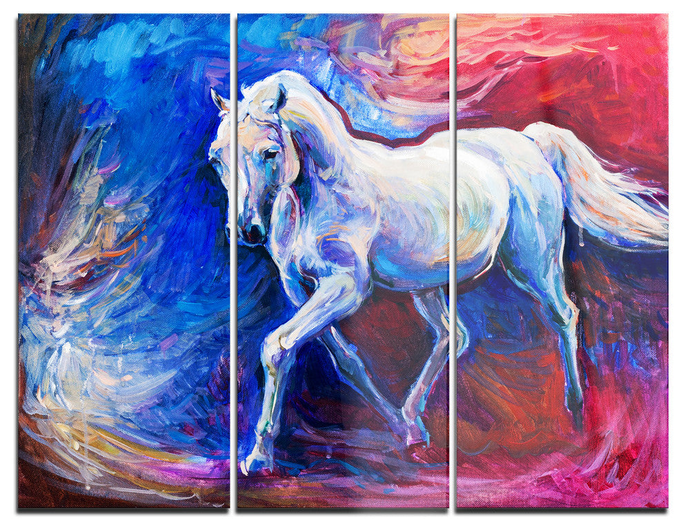 "Blue Horse" Glossy Metal Wall Art, 3 Panels, 36"x28"
