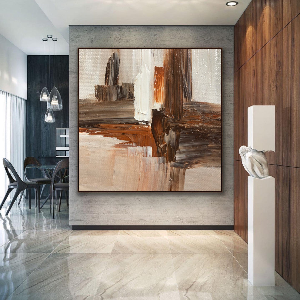 54x54 inches brown white handmade abstract Original Large wall art