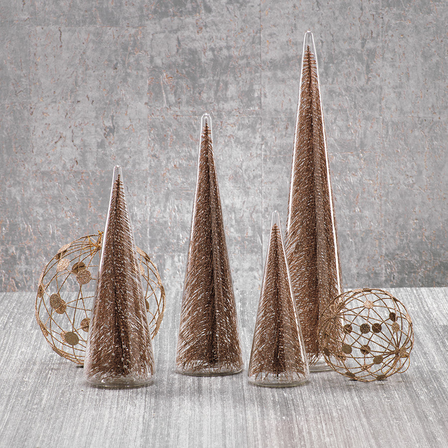 8" Tall Clear Glass Christmas Tree, Small Tabletop Decoration, Champagne Glitter