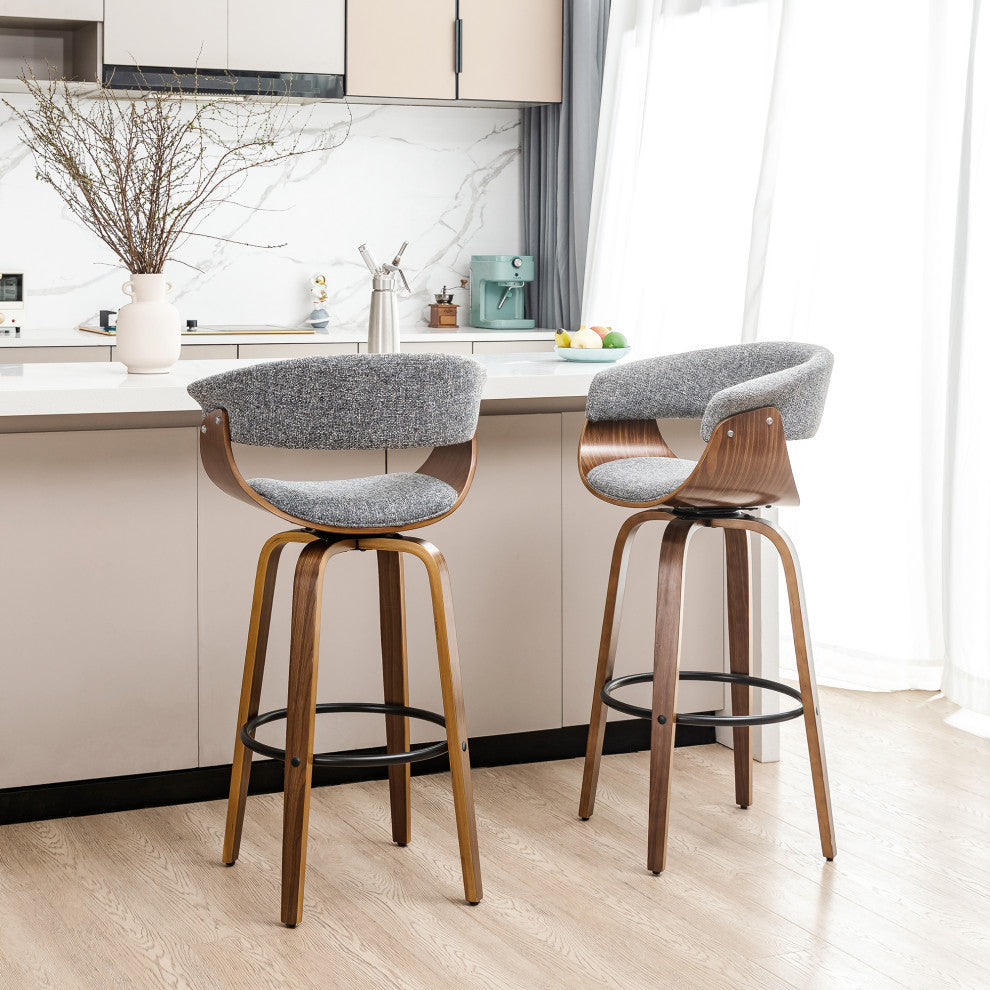 Set of 2 Mid-century Modern Walnut Swivel Bar Stool
