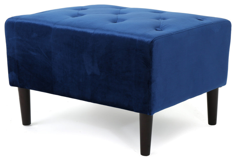 GDF Studio Kalani Tufted New Velvet Ottoman, Navy Blue