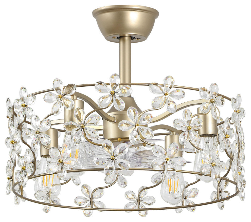 GetLedel 18" Modern Glam Crystal Ceiling Fan With Remote and Light
