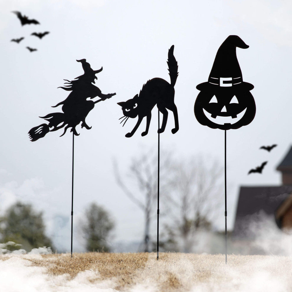 36"H 3-Piece  Halloween Metal Silhouette Yard Stake or Hanging Decor Set