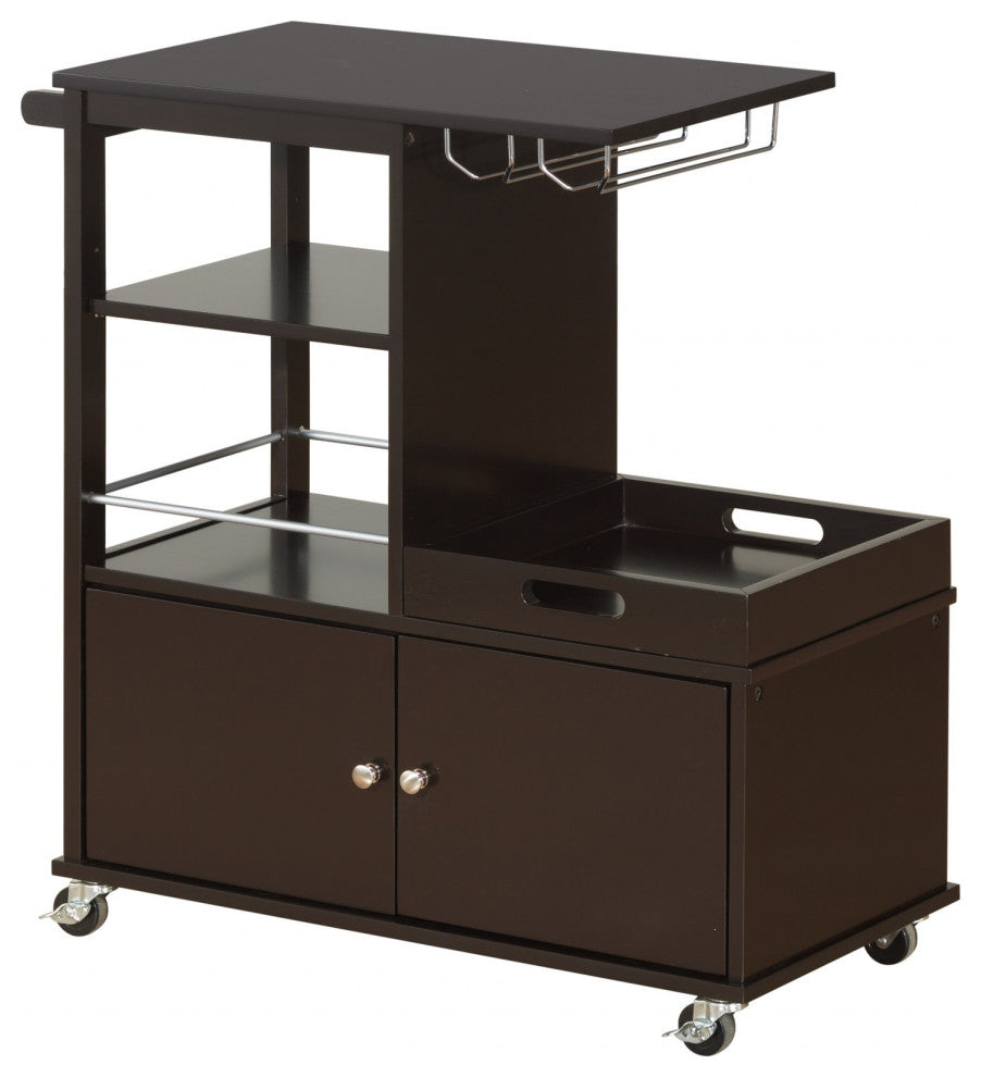 HomeRoots 16" X 34" X 34" Wenge Wood Casters Kitchen Cart