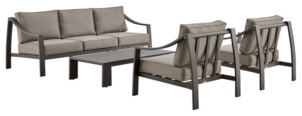 Mongo 4-Piece Outdoor Patio Furniture Set, Dark Brown Aluminum With Cushions, Brown