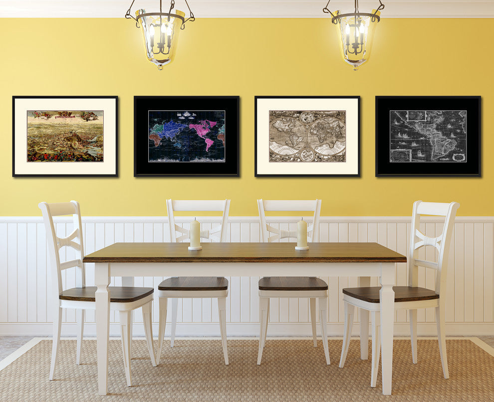 Mountain Fortress Vintage Map Print On Canvas With Picture Frame, 16" X 21"