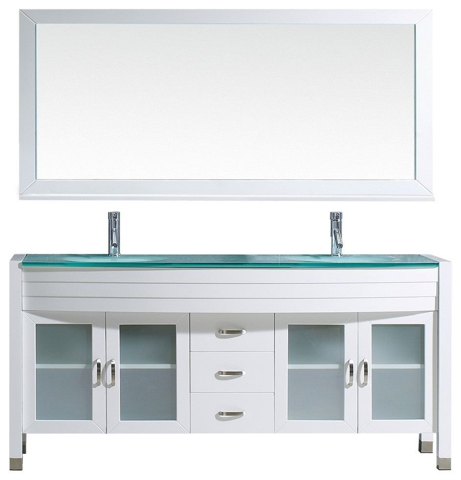 Virtu Ava 71" Double Bathroom Vanity, Espresso, Polished Chrome Faucet, Mirror