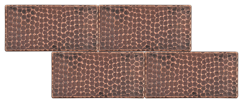 Hammered Copper Tile, 3"x6", Set of 4