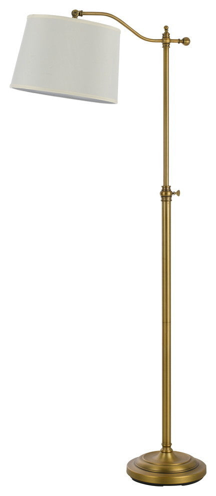100W Wilmington Down Bridge Floor Lamp, Antique Brass Finish, Beige Shade