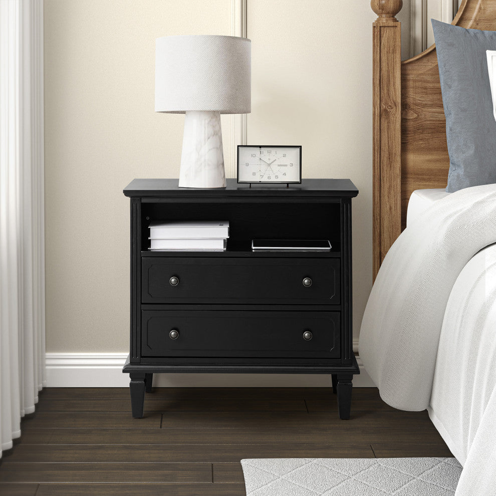 Drawer Solid Wood Nightstand, Black, Single