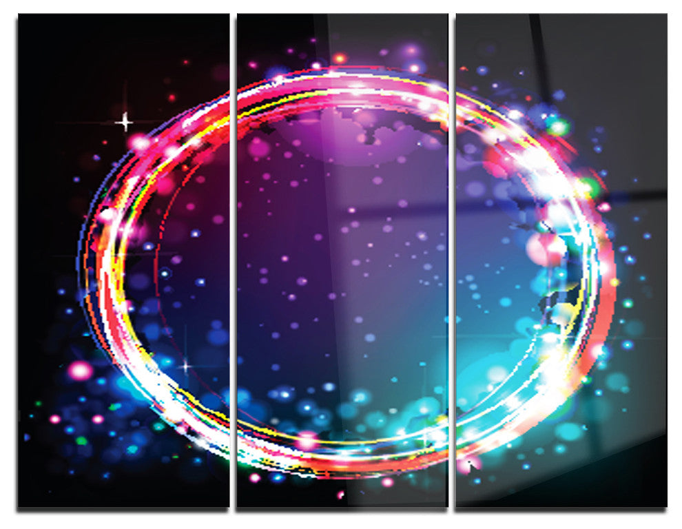 "Purple Blue Circle Lights" Digital Metal Wall Art, 3 Panels, 36"x28"