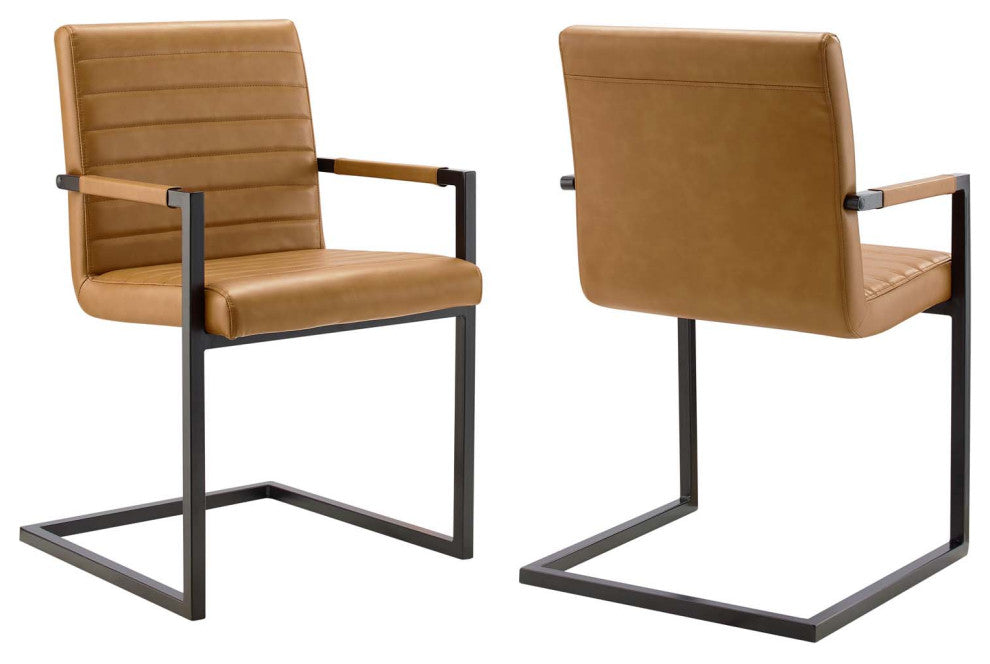 Savoy Vegan Leather Dining Chairs Set of 2, Tan