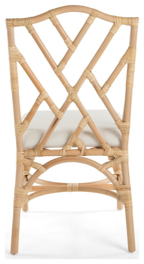 Rattan Chippendale Upholstered Dining Chair, Set of 2, Natural-Brown