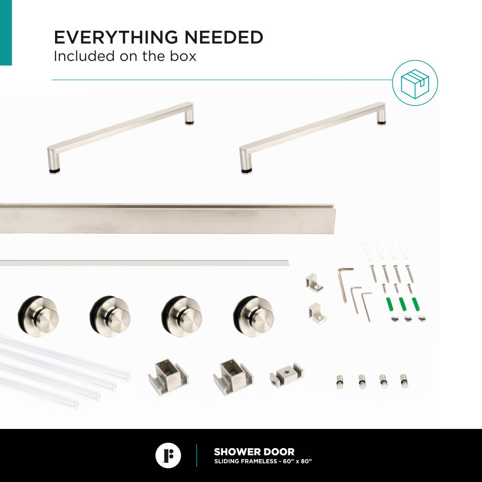 Frameless Clear Sliding Shower Door With Tempered Glass - Shower Bathroom Door, Satin Nickel, 60" X 80", Double Sliding Door