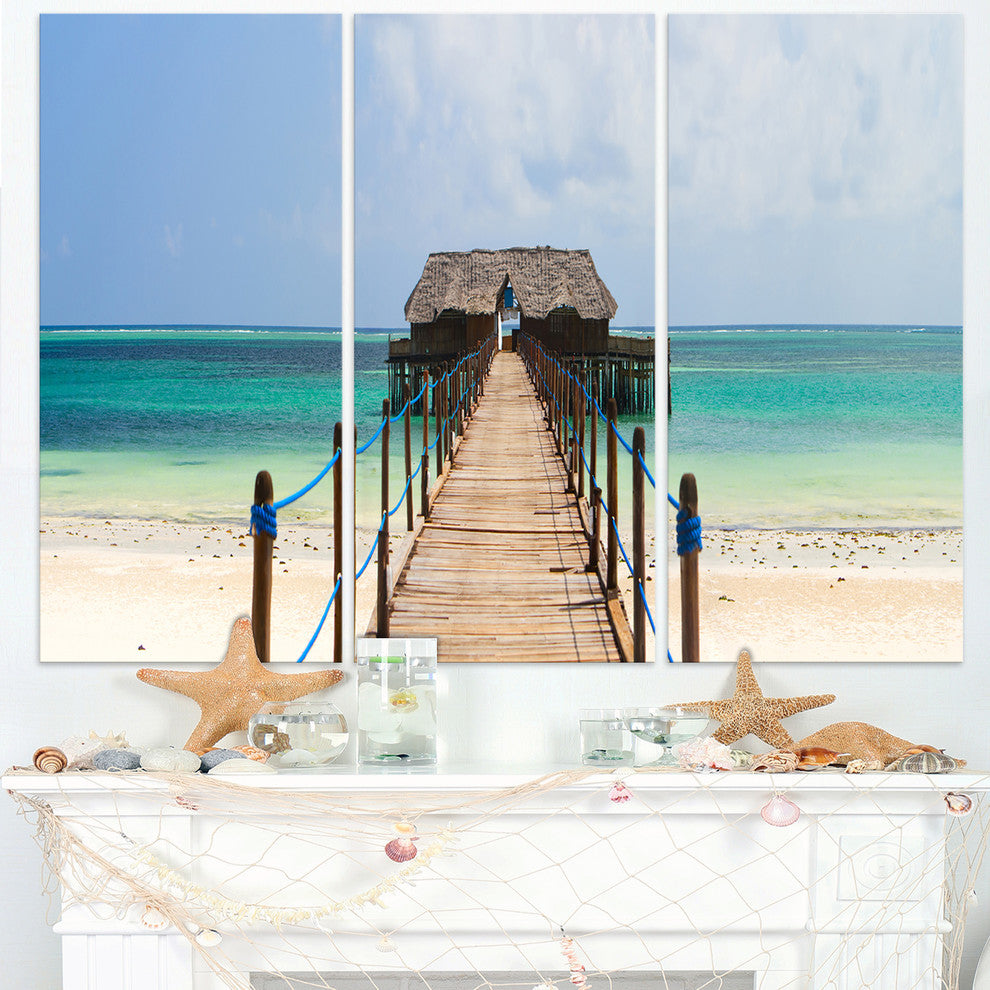"Exotic Wood Jetty at Zanzibar Island" Metal Wall Art, 3 Panels, 36"x28"
