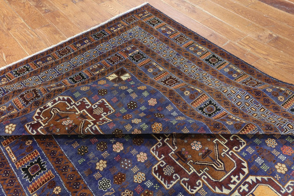 Balouch Tribal Blue Afghan Hand-Knotted Wool Rug, 7'x11'