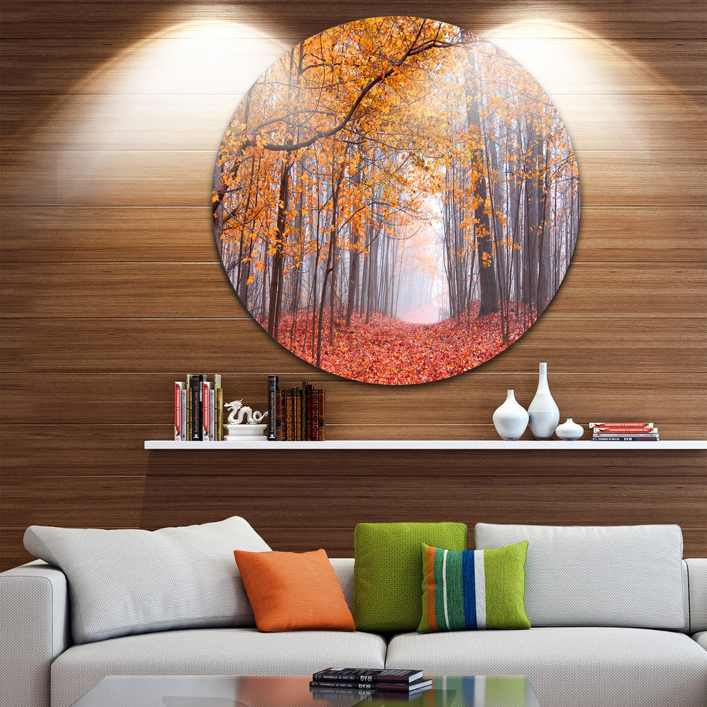 Beautiful Trees With Fallen Leaves, Landscape Disc Metal Artwork, 36"