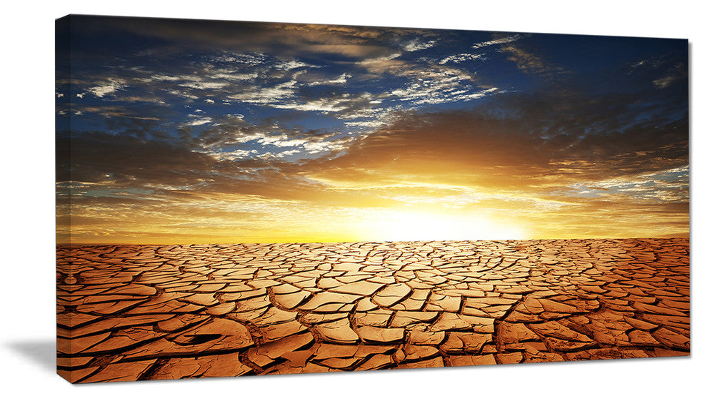 "Drought Land Under Bright Sunset" Modern Landscape Wall Art Canvas, 32"x16"