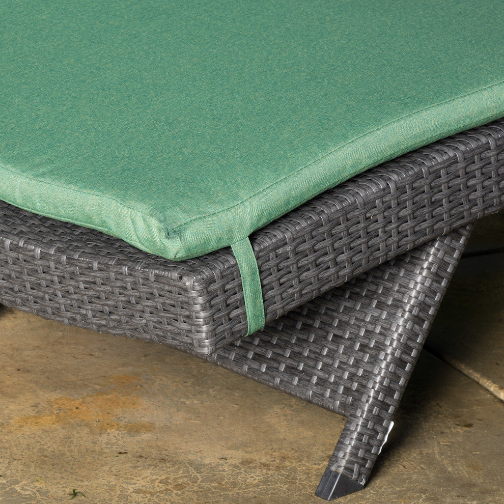 GDF Studio Nassau Outdoor Wicker Adjustable Lounges, Green Cushions, Set of 2