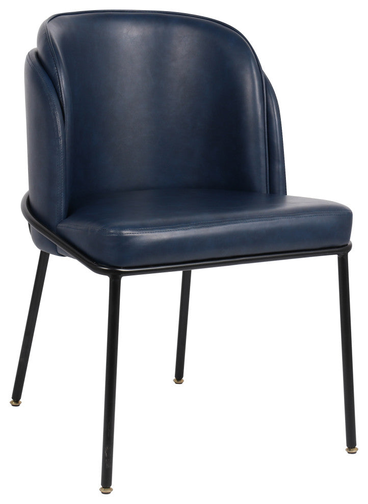 Jagger Vegan Leather Upholstered Dining Chair, Set of 2, Navy, Matte Black Finish