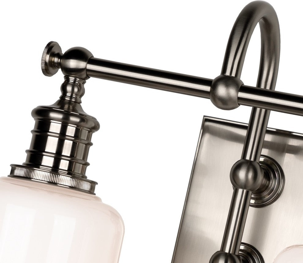 Keswick 2-Light Bath and Vanity With Opal Glossy Glass Shade, Satin Nickel