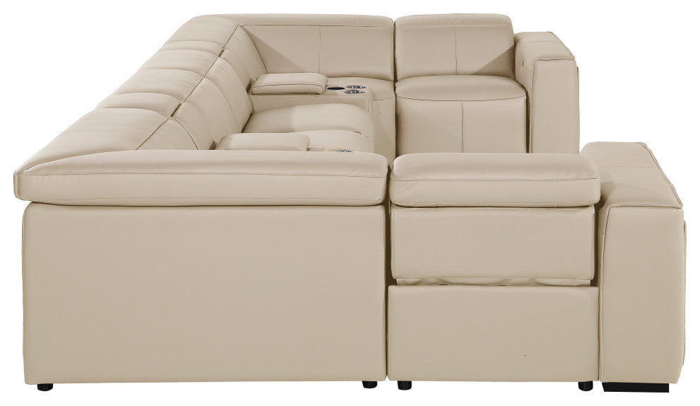 Niccolo Italian Leather 8-Piece U-Shaped 2 Power Reclining Sectional, Beige