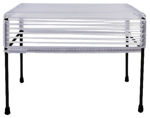 Atom Indoor/Outdoor Handmade Ottoman with Black Frame, Clear Weave