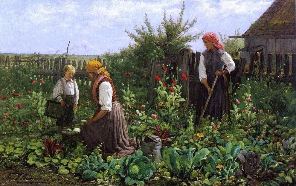 John J Hammer Tending The Garden Premium Canvas Print