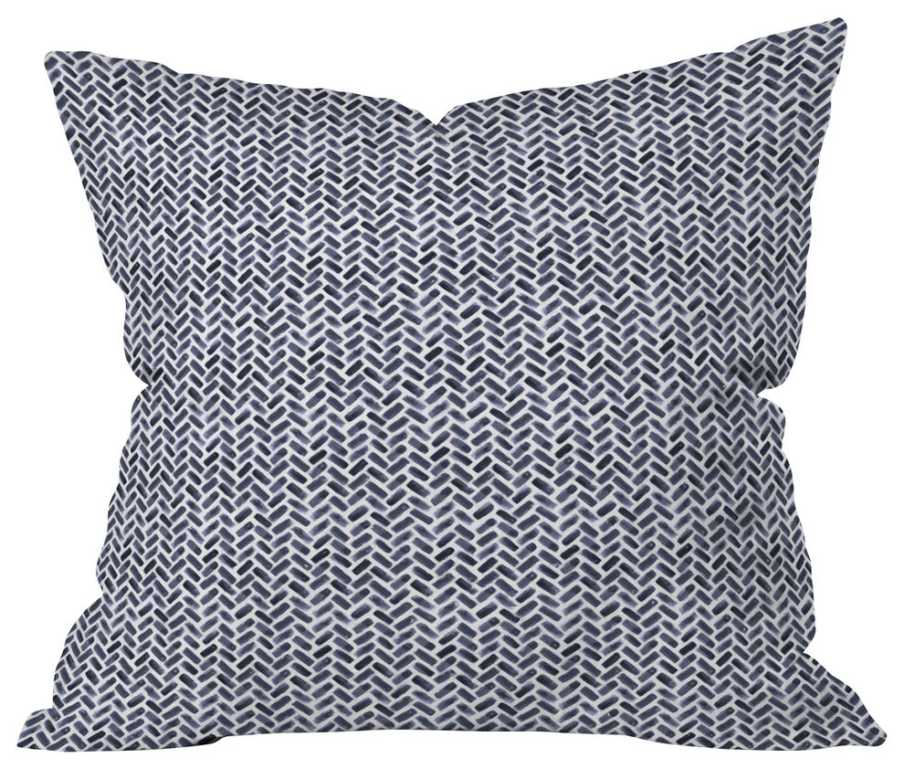 Little Arrow Design Co Arcadia Watercolor Herringbone In Indigo Throw Pillow