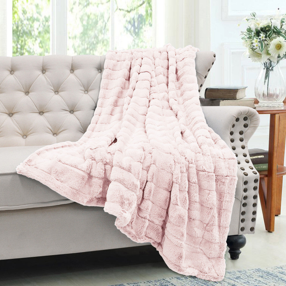 Super Mink Faux Fur Throw Blanket, Soft Pink, 60"x80"