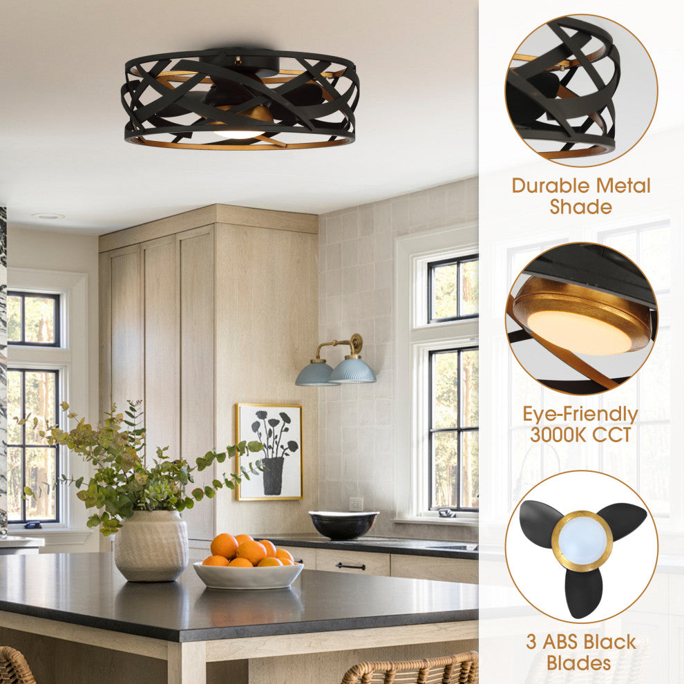 21 in Indoor Black Industrial LED Caged Ceiling Fan With Remote