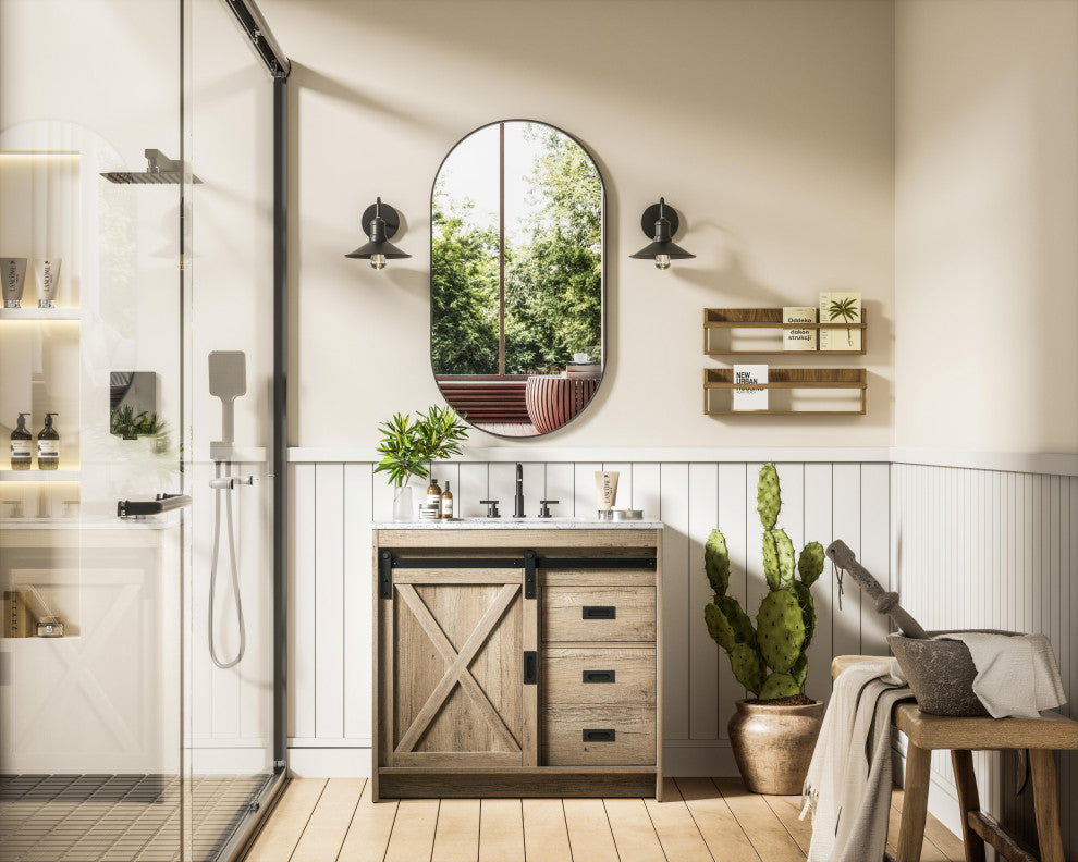 Home Living 36" Single Bathroom Vanity, Natural Oak