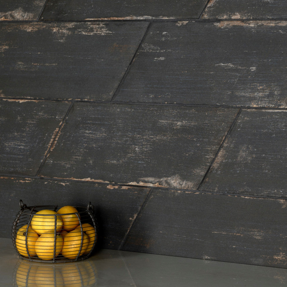 Retro Naveta Porcelain Floor and Wall Tile, Nero