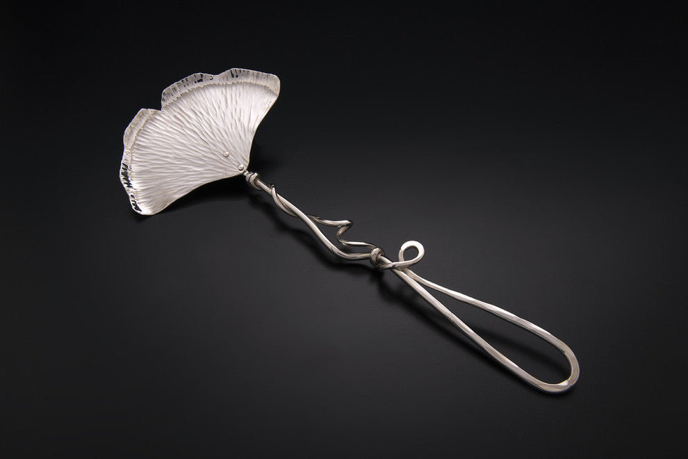 Ginkgo Small Salad Utensils, Set of 2, Silver, Vine Handle