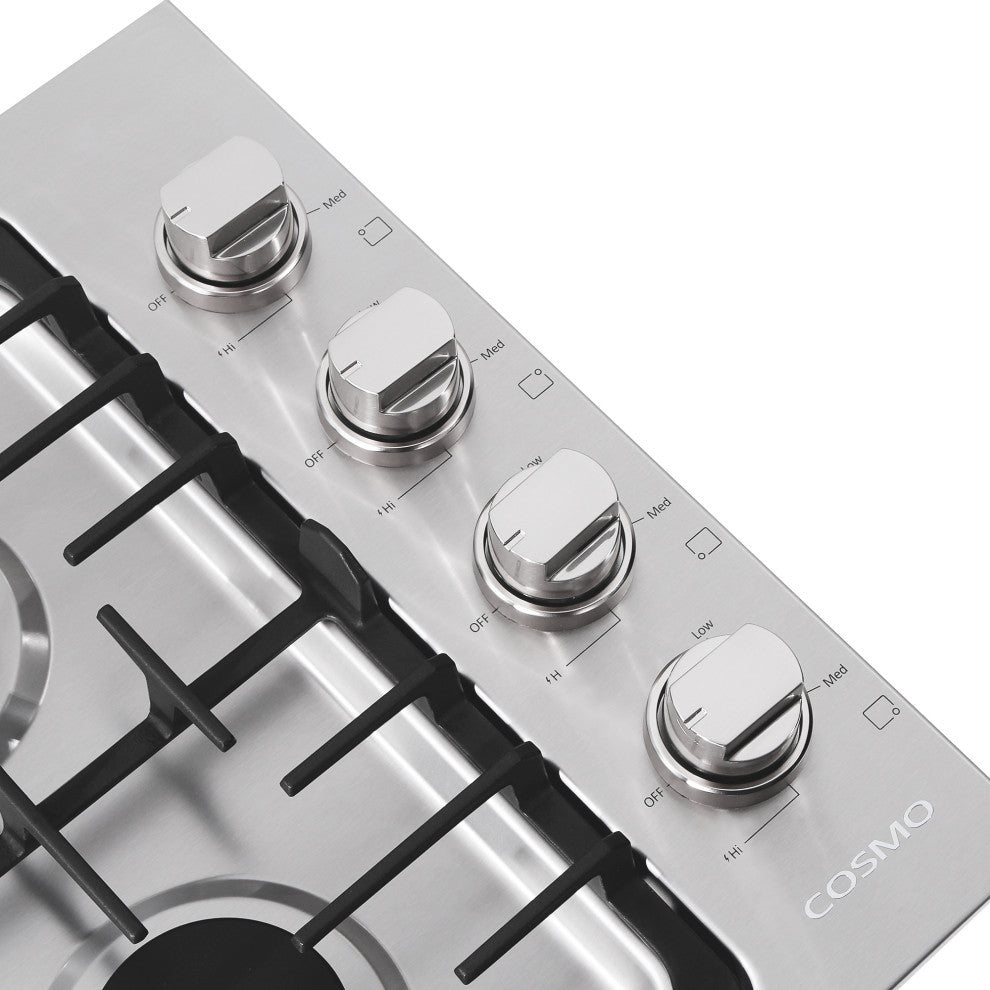 30 in. Luxury Gas Cooktop in Stainless Steel with 4 Italian Burners Easy Clean