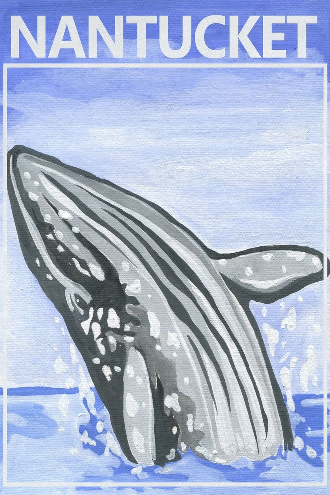 "Jumping Whale" Painting Print on Wrapped Canvas, 40x60