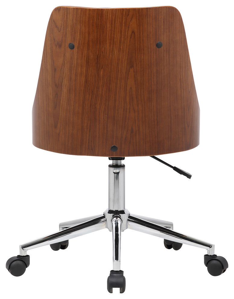 Diamond Chrome Mid-Century Office Chair With Walnut Veneer Back, Black