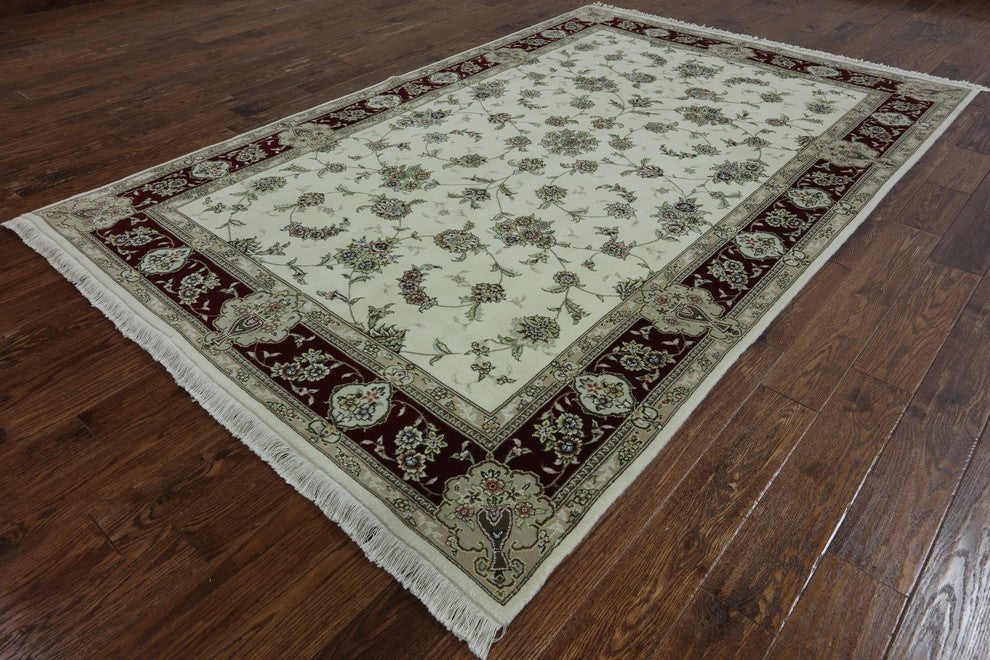 Oriental Wool and Silk Floral Chinese Area Rug 6'x9', W2048