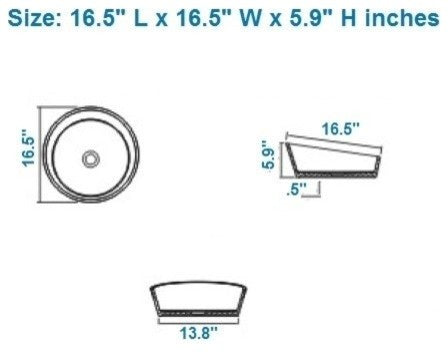 ADM Circular Countertop Vessel Sink, White, 17", Matte White