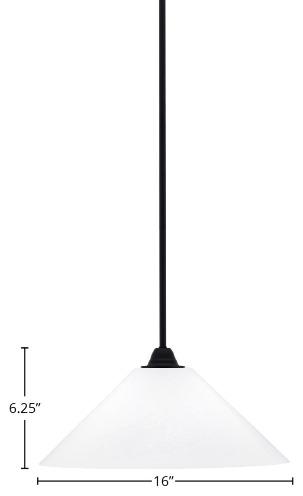 Paramount Mini Pendant, Matte Black, 16" White Marble Glass