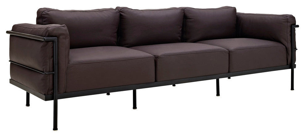 Modern Contemporary Living Room Leather Sofa Dark Brown
