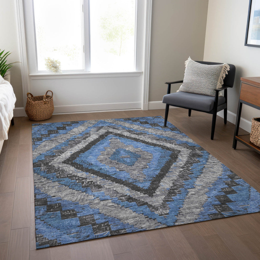 Machine Washable Indoor/Outdoor Chantille ACN1890 Blue 8' x 10' Rug